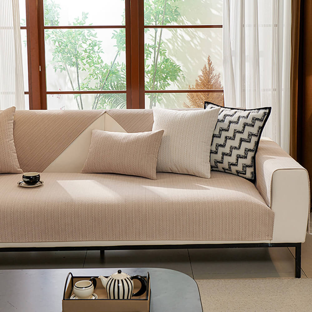 Minimalist Waterproof Wheat Stripe Design Chenille Sofa Cover