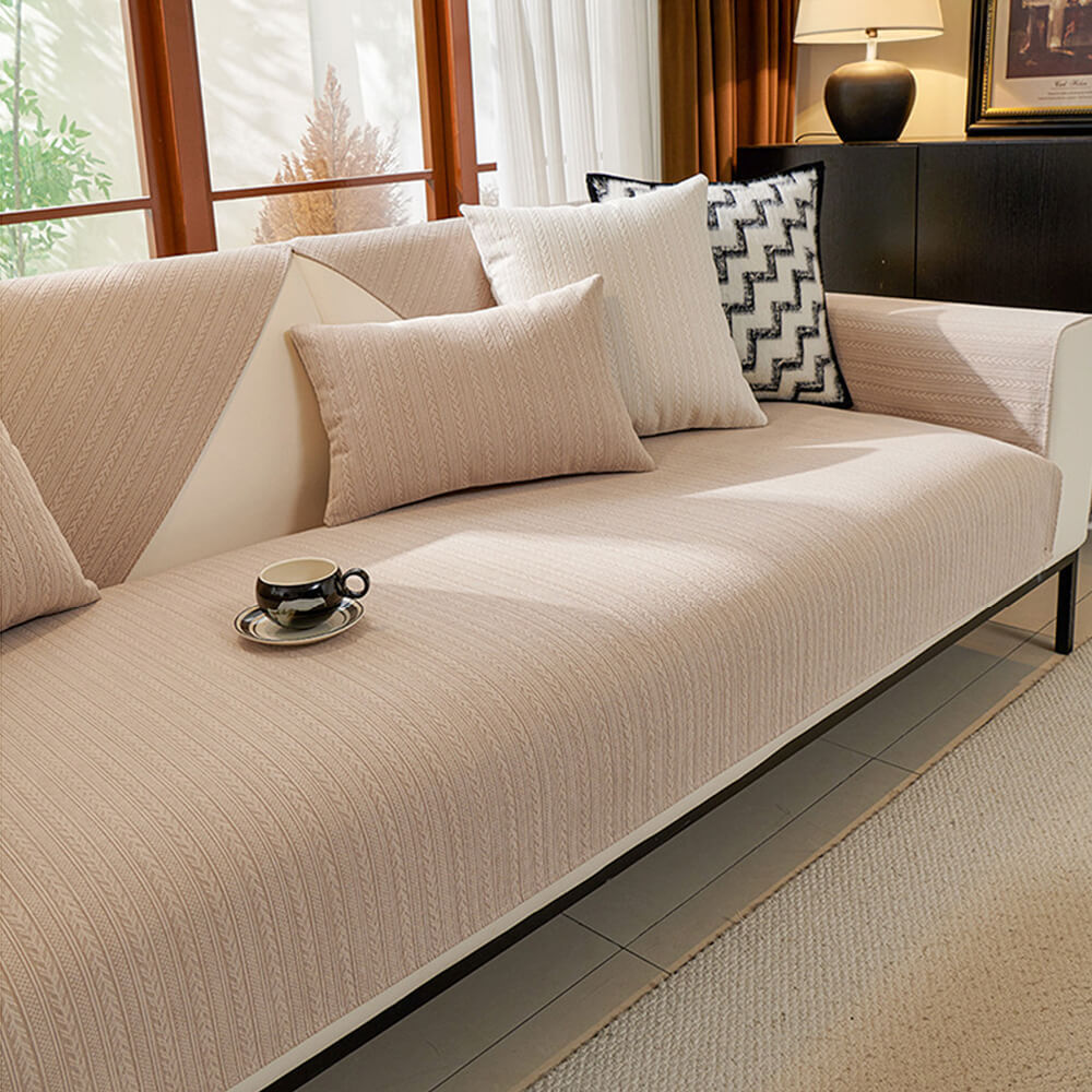 Minimalist Waterproof Wheat Stripe Design Chenille Sofa Cover