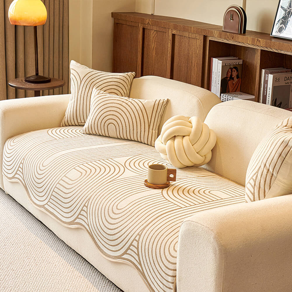 Modern Lines Chenille Artistic Sofa Protector Irregular Sofa Cover