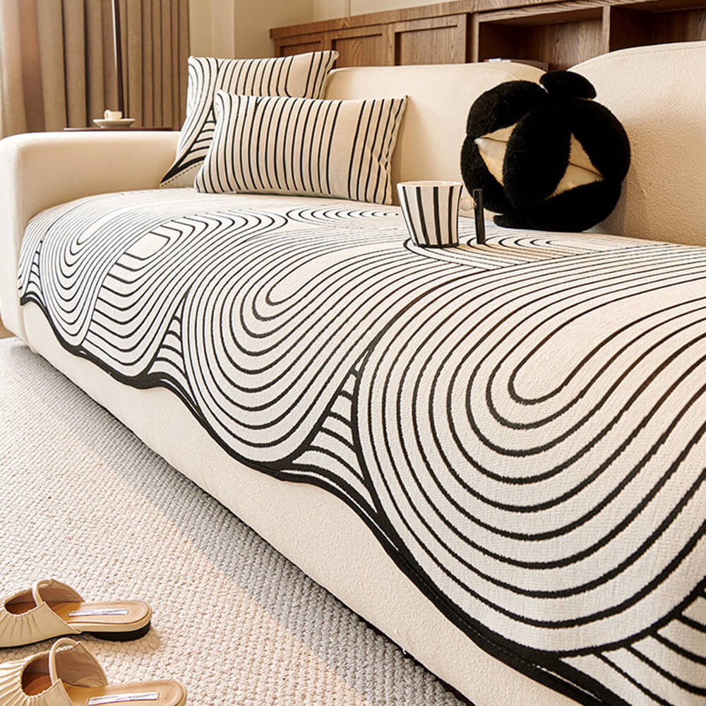 Modern Lines Chenille Artistic Sofa Protector Irregular Sofa Cover