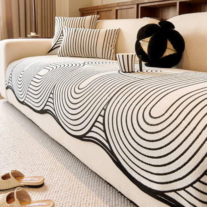 Modern Lines Chenille Artistic Sofa Protector Irregular Sofa Cover