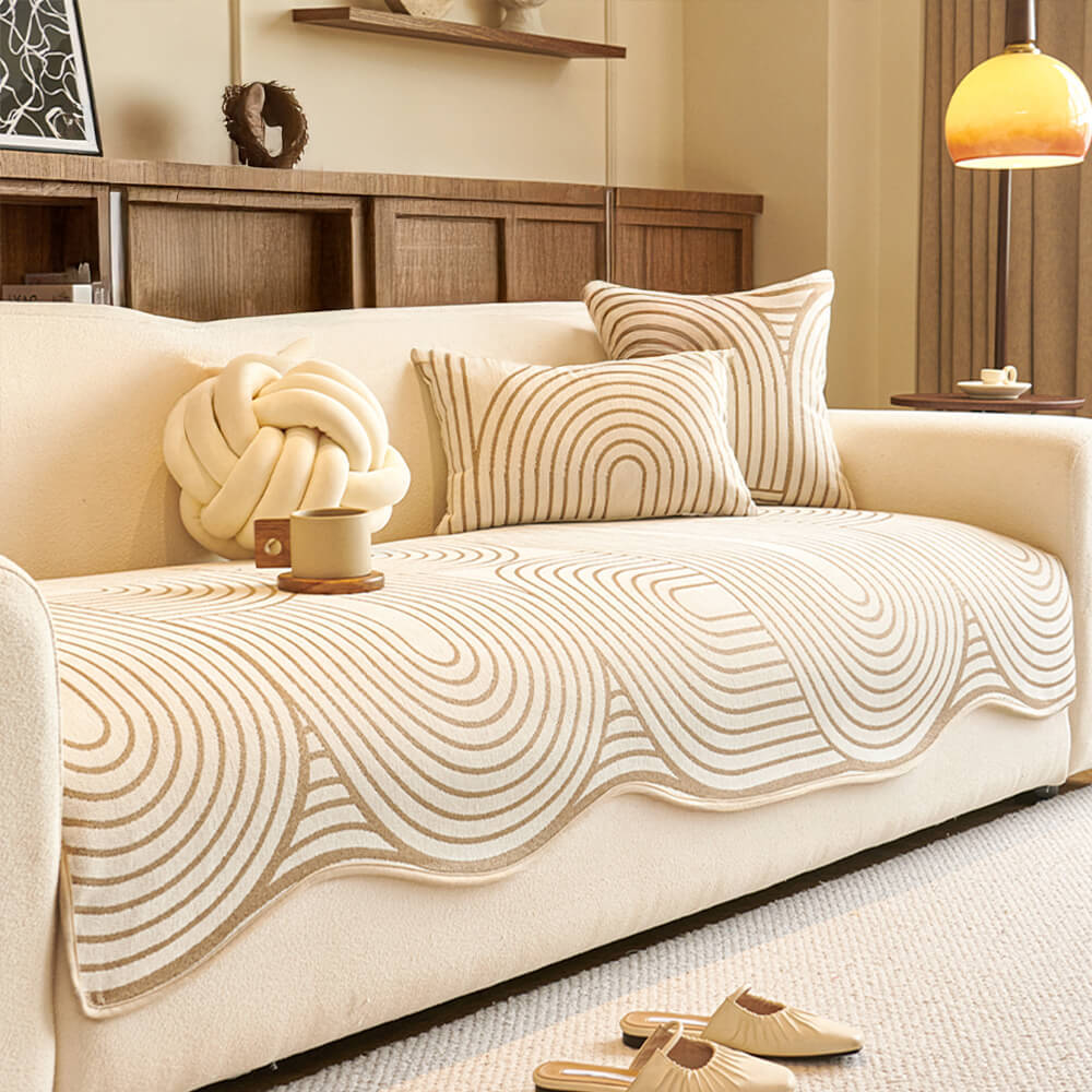 Modern Lines Chenille Artistic Sofa Protector Irregular Sofa Cover