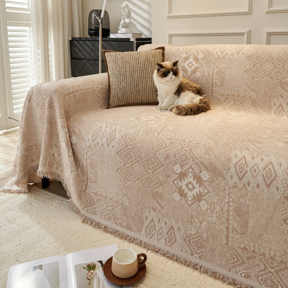 Moroccan Pattern Reversible Chenille Cat-Scratch Resistant Throw Sofa Cover