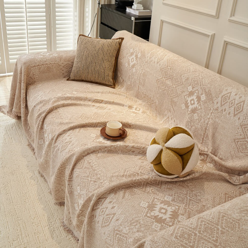 Moroccan Pattern Reversible Chenille Cat-Scratch Resistant Throw Sofa Cover