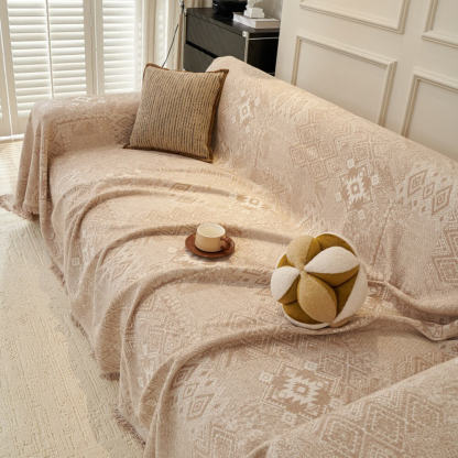 Moroccan Pattern Reversible Chenille Cat-Scratch Resistant Throw Sofa Cover