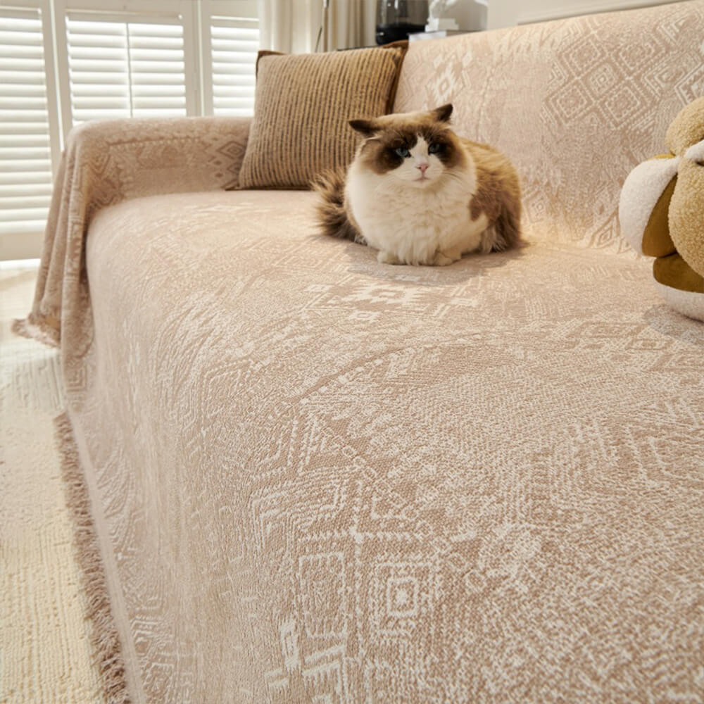 Moroccan Pattern Reversible Chenille Cat-Scratch Resistant Throw Sofa Cover
