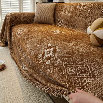 Moroccan Pattern Reversible Chenille Cat-Scratch Resistant Throw Sofa Cover