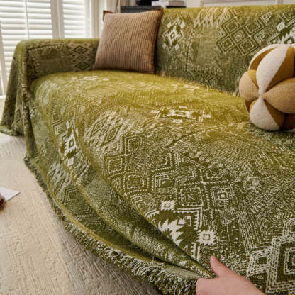 Moroccan Pattern Reversible Chenille Cat-Scratch Resistant Throw Sofa Cover