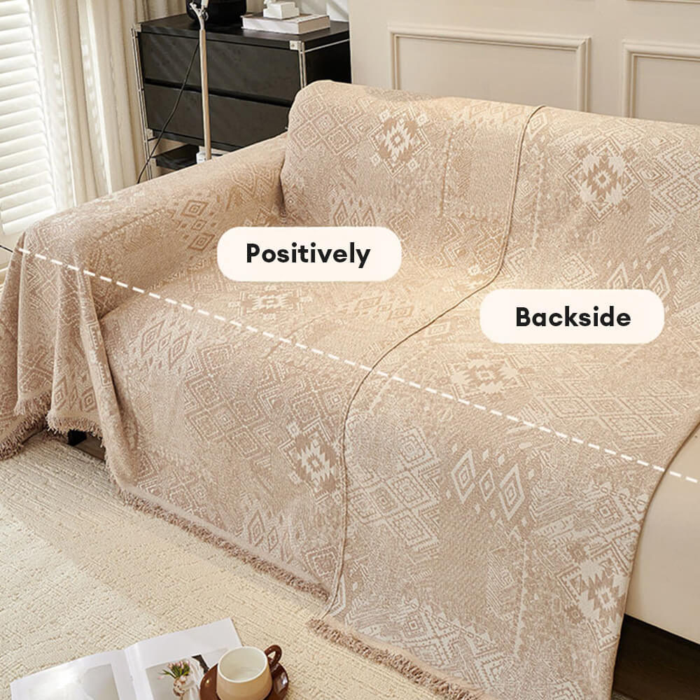 Moroccan Pattern Reversible Chenille Cat-Scratch Resistant Throw Sofa Cover