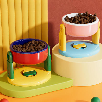 Neck Protection Adjustable Raised Pet Bowl with Anti-Slip Suction Base