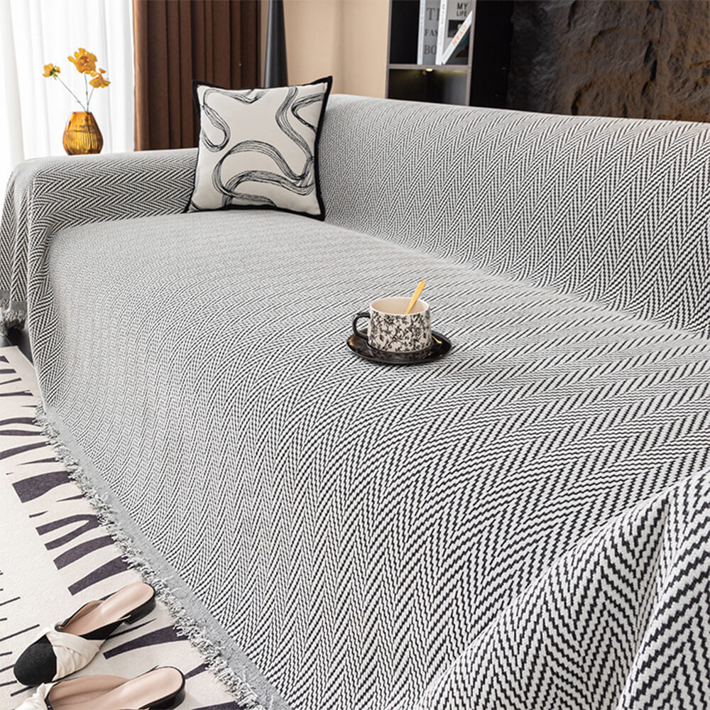 Premium Chenille Textured with Stylish Fringe Sofa Cover