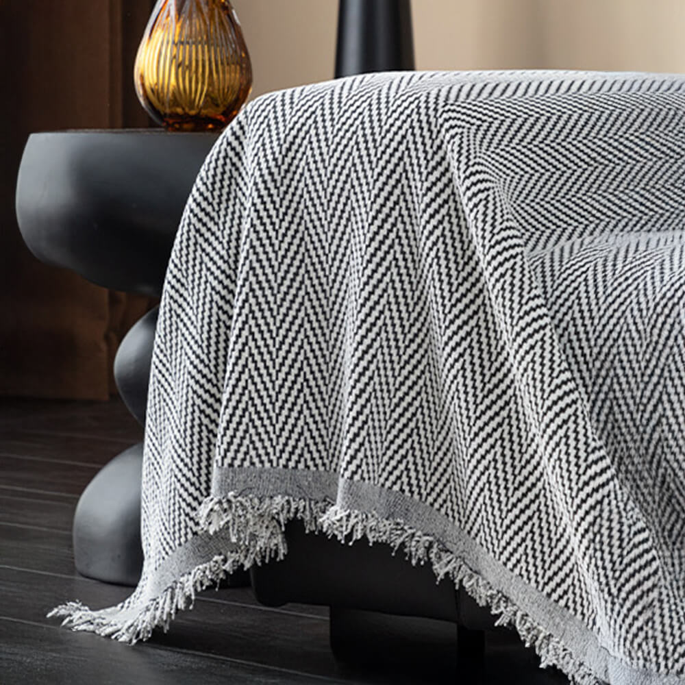 Premium Chenille Textured with Stylish Fringe Sofa Cover