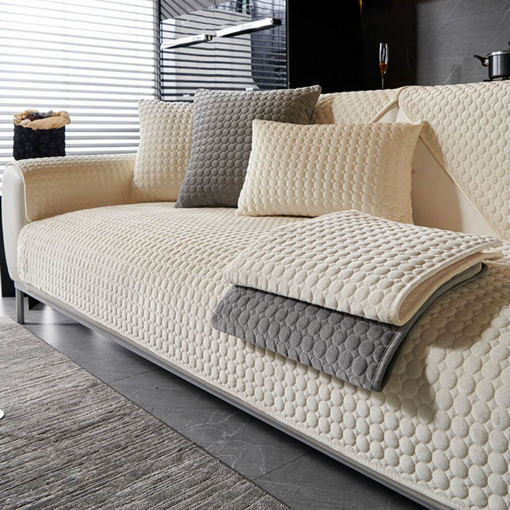 Round Quilted Suede Moisture-Absorbent Breathable Non-Slip Sofa Cover