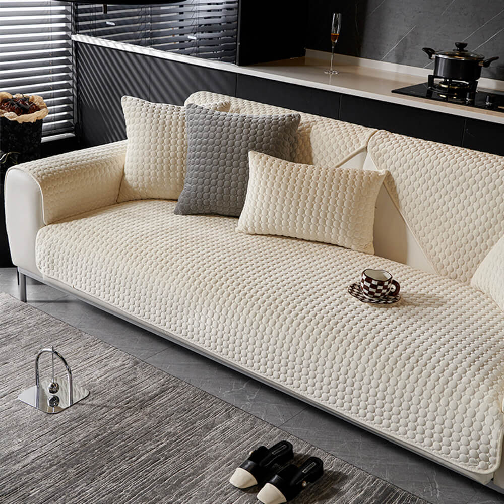 Round Quilted Suede Moisture-Absorbent Breathable Non-Slip Sofa Cover