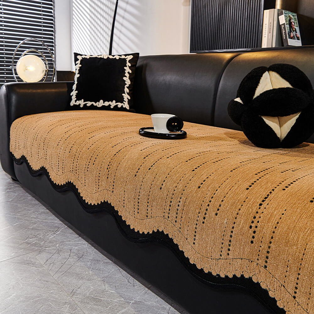 Trendy Chenille Anti-Scratch Elegant Wavy Shaped Sofa Cover