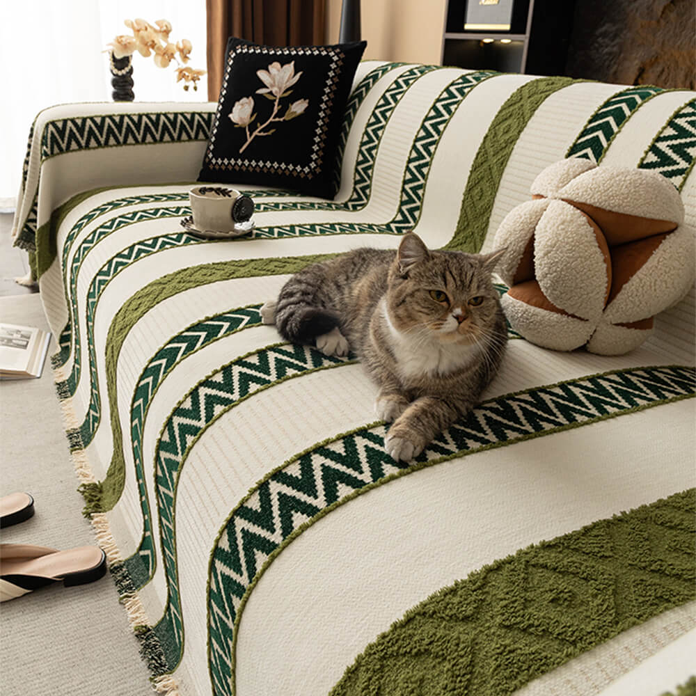 Venus Striped Geometric Chenille Full-Cover Throw Sofa Cover