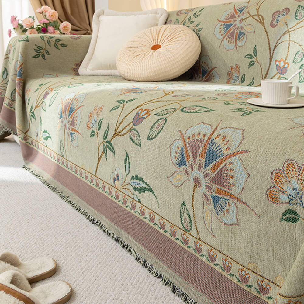 Vintage Botanical Floral Chenille Jacquard Sofa Protector Throw Sofa Cover