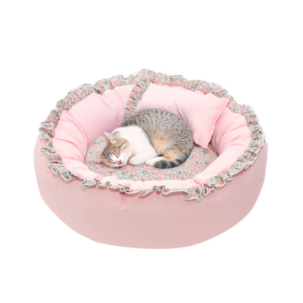 Vintage Pastoral Floral Cosy Round Cat Bed