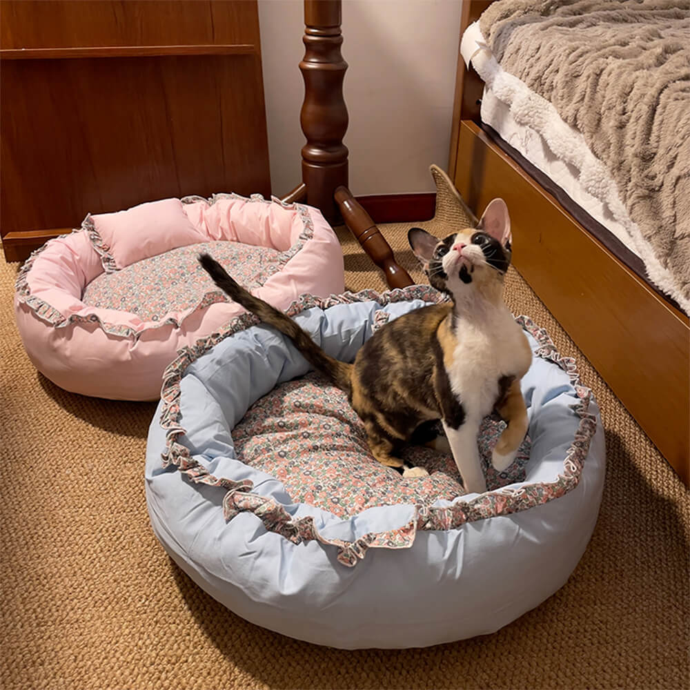 Vintage Pastoral Floral Cosy Round Cat Bed
