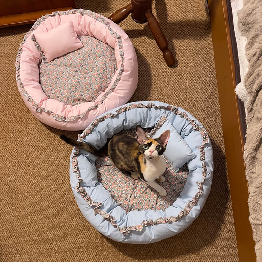 Vintage Pastoral Floral Cosy Round Cat Bed