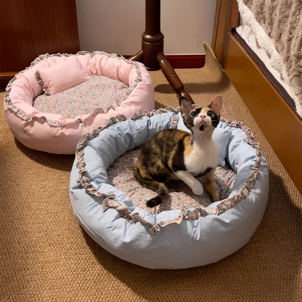Vintage Pastoral Floral Cosy Round Cat Bed