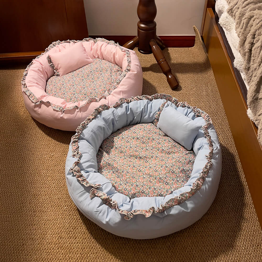 Vintage Pastoral Floral Cosy Round Cat Bed