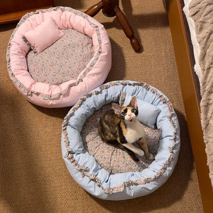 Vintage Pastoral Floral Cosy Round Cat Bed