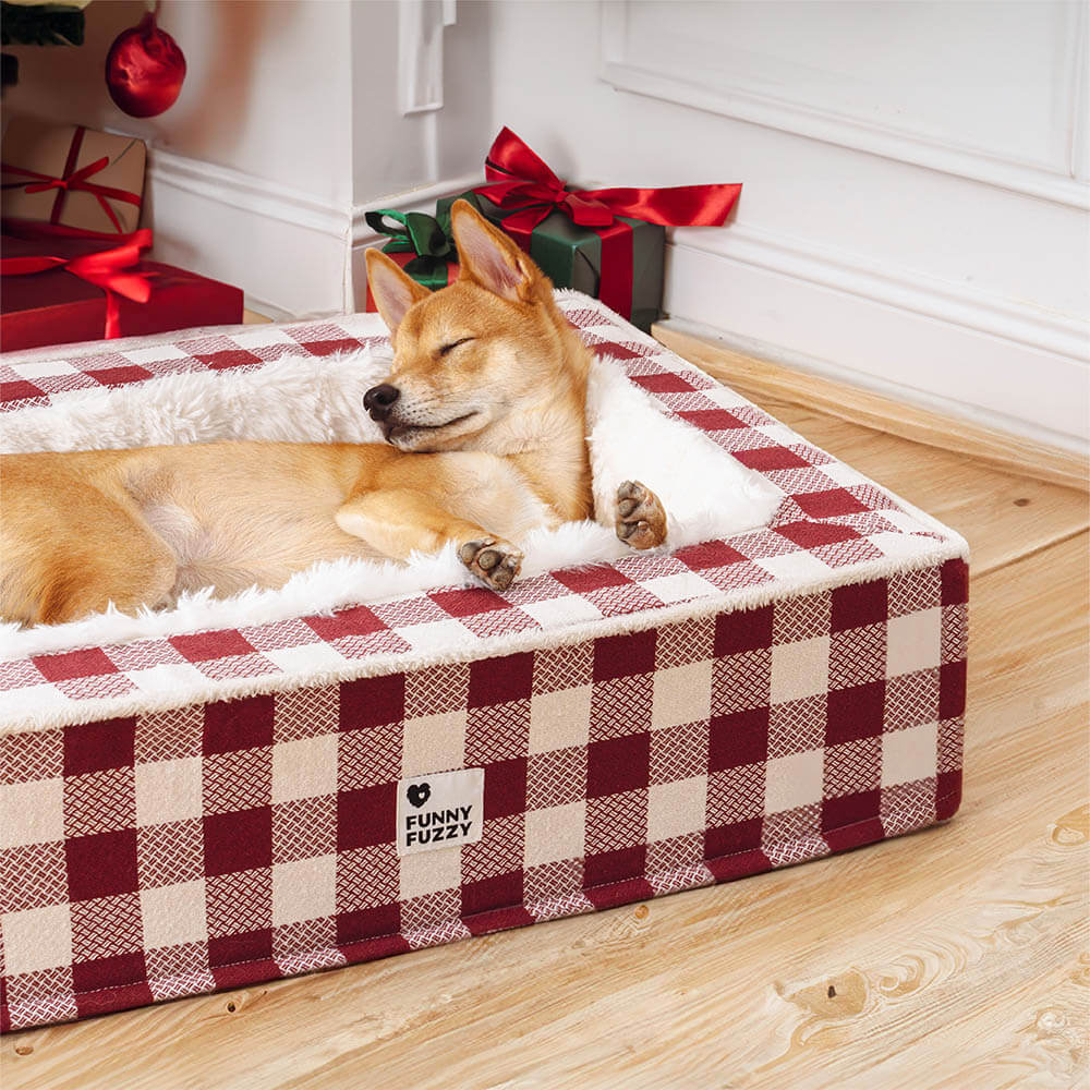 Festive Classic Tartan Cosy Anti-Anxiety Calming Dog Bed