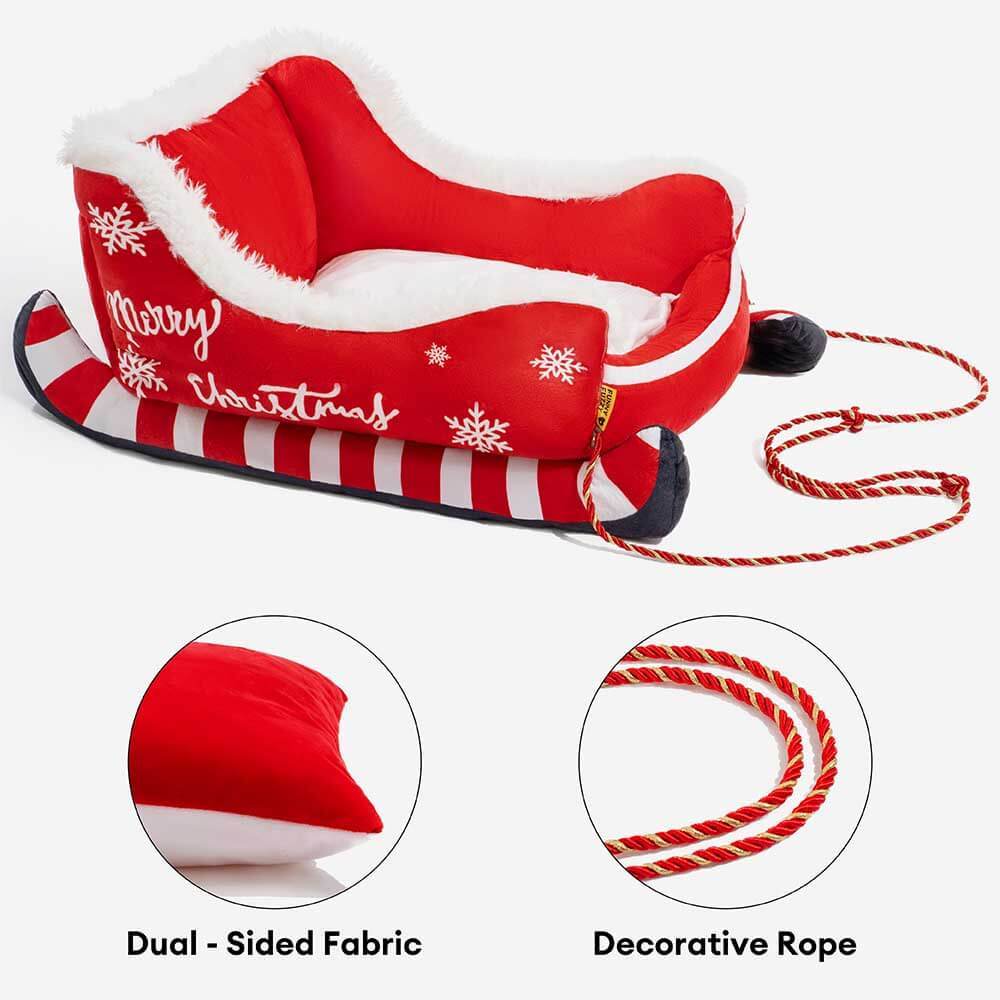 Festive Plush Cosy Dog Bed - Christmas Sleigh