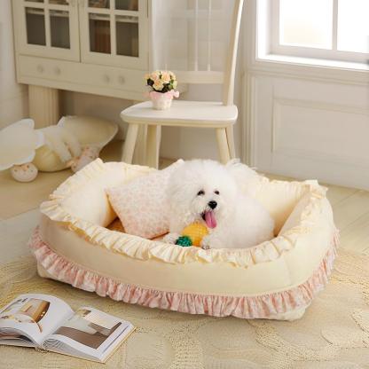 Floral Orthopaedic Dog Bed Calming Pet Bed with Pillow