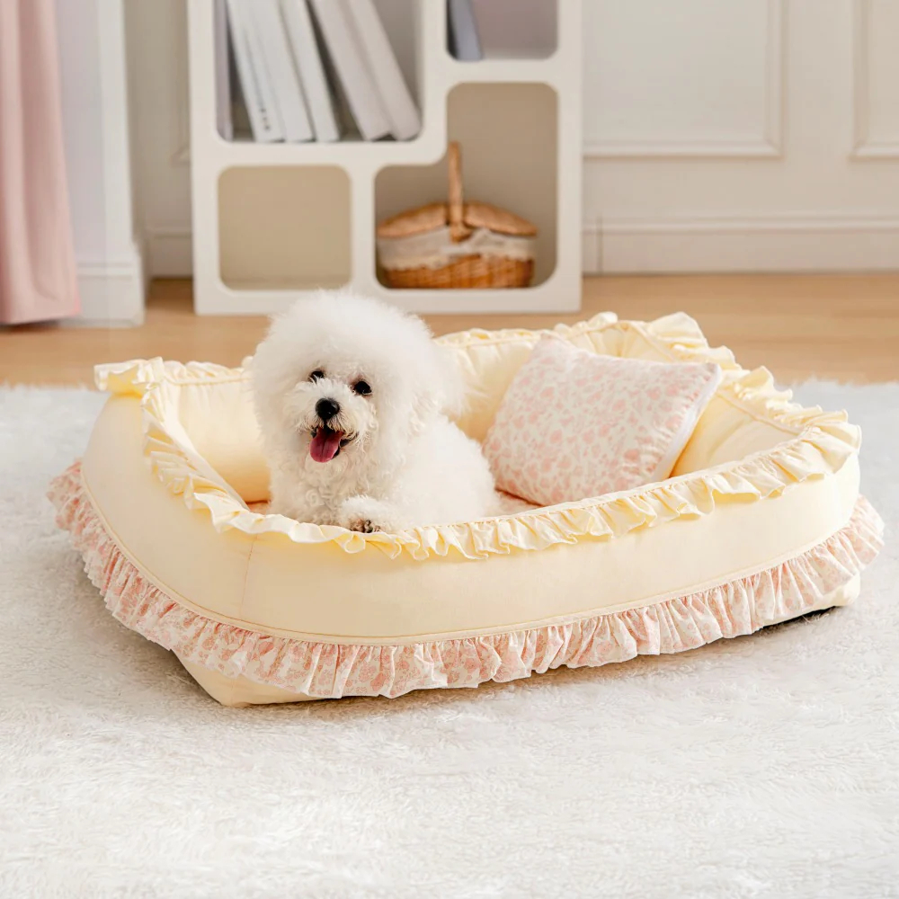 Floral Orthopaedic Dog Bed Calming Pet Bed with Pillow