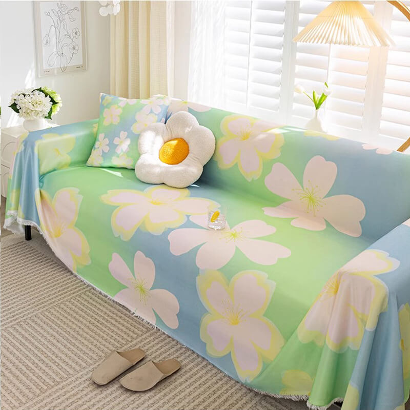 Floral Cooling Ice Silk Full Coverage Furniture Protective Sofa Cover