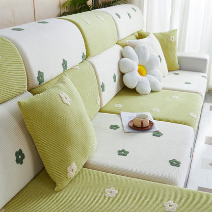 Floral Embroidered Fleece Sofa Anti-Scratch Stretch Sofa Cover