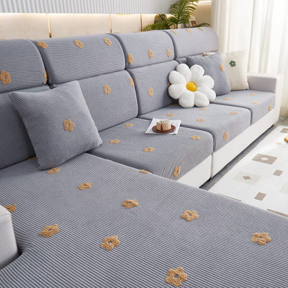 Floral Embroidered Fleece Sofa Anti-Scratch Stretch Sofa Cover