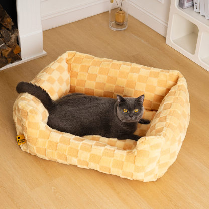 Fluffy Tufted Comfy Square Chequered Dog & Cat Bed