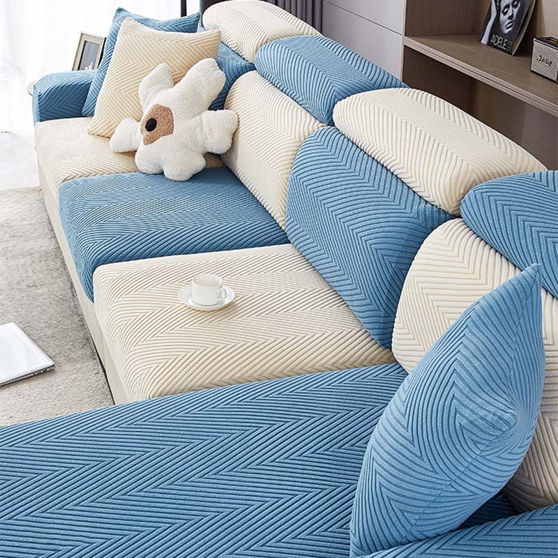 Fully Wrapped Herringbone Waterproof Sofa Cover