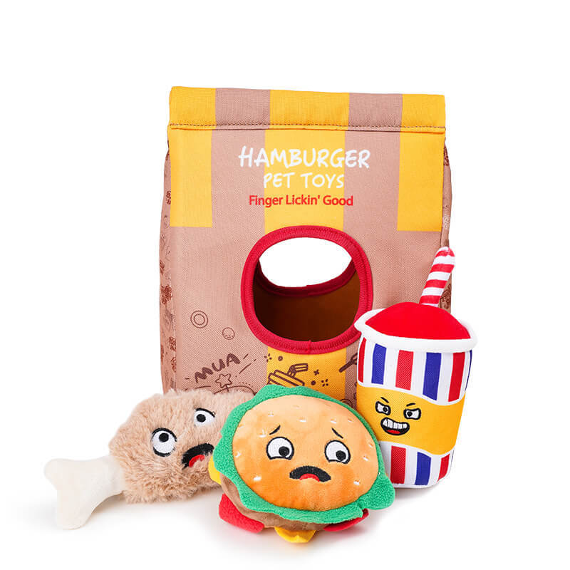 Fun Potato Chips Burger Squeaky Dog Chew Toy - FunnyFuzzy