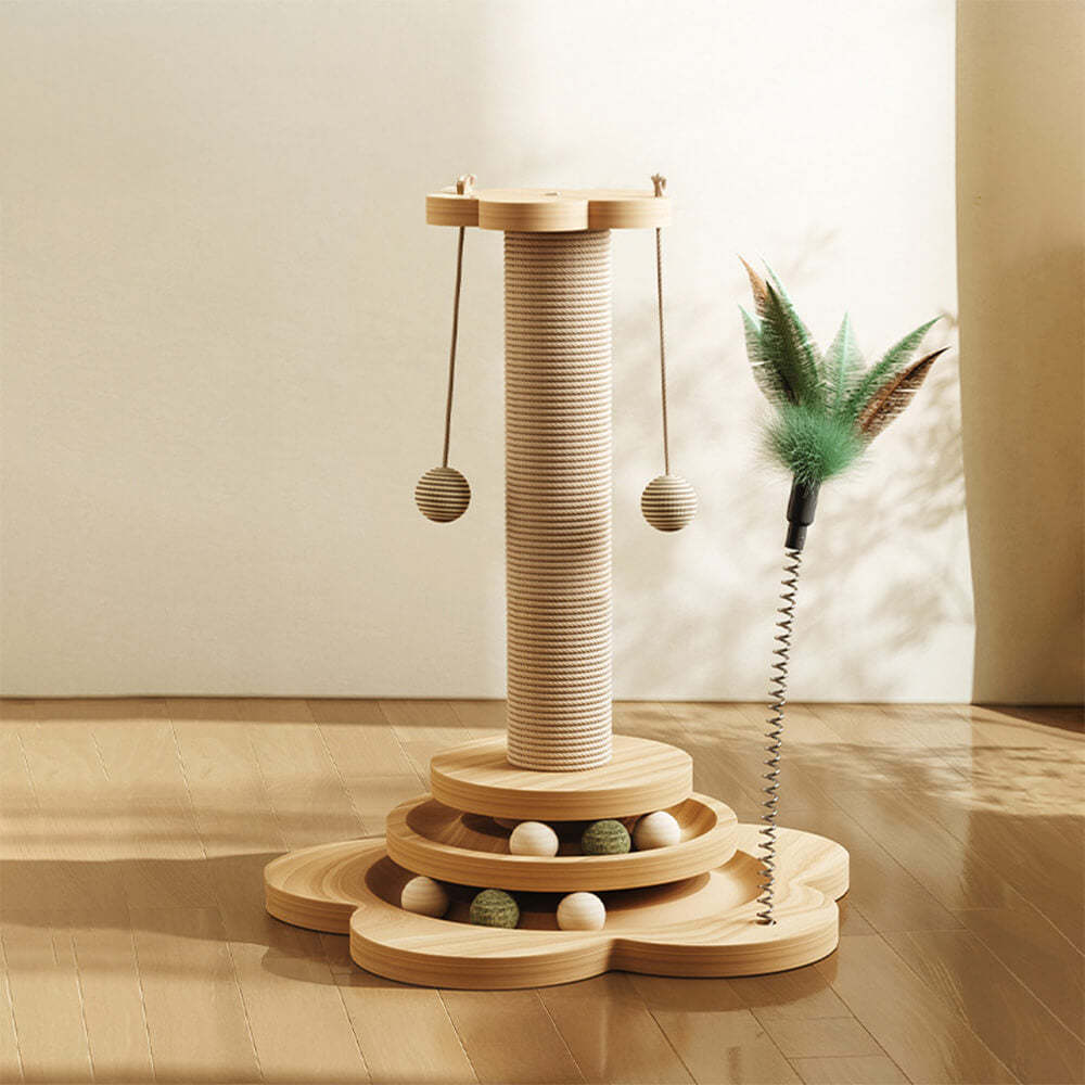 Sturdy Cat Scratching Post with Rotating Track and Teaser Ball