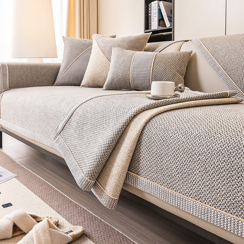 Breathable Woven Cotton Linen Non-Slip Sofa Cover