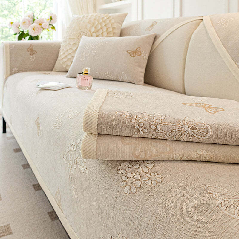 Chenille Anti-Slip Butterfly Pattern Morandi Colour Sofa Cover