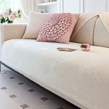 Chenille Anti-Slip Butterfly Pattern Morandi Colour Sofa Cover