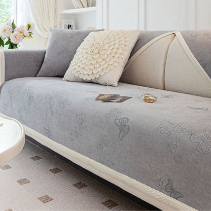 Chenille Anti-Slip Butterfly Pattern Morandi Colour Sofa Cover