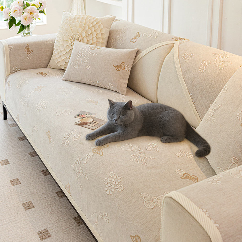 Chenille Anti-Slip Butterfly Pattern Morandi Colour Sofa Cover