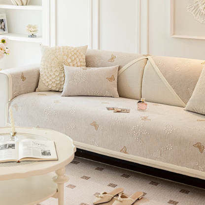Chenille Anti-Slip Butterfly Pattern Morandi Colour Sofa Cover