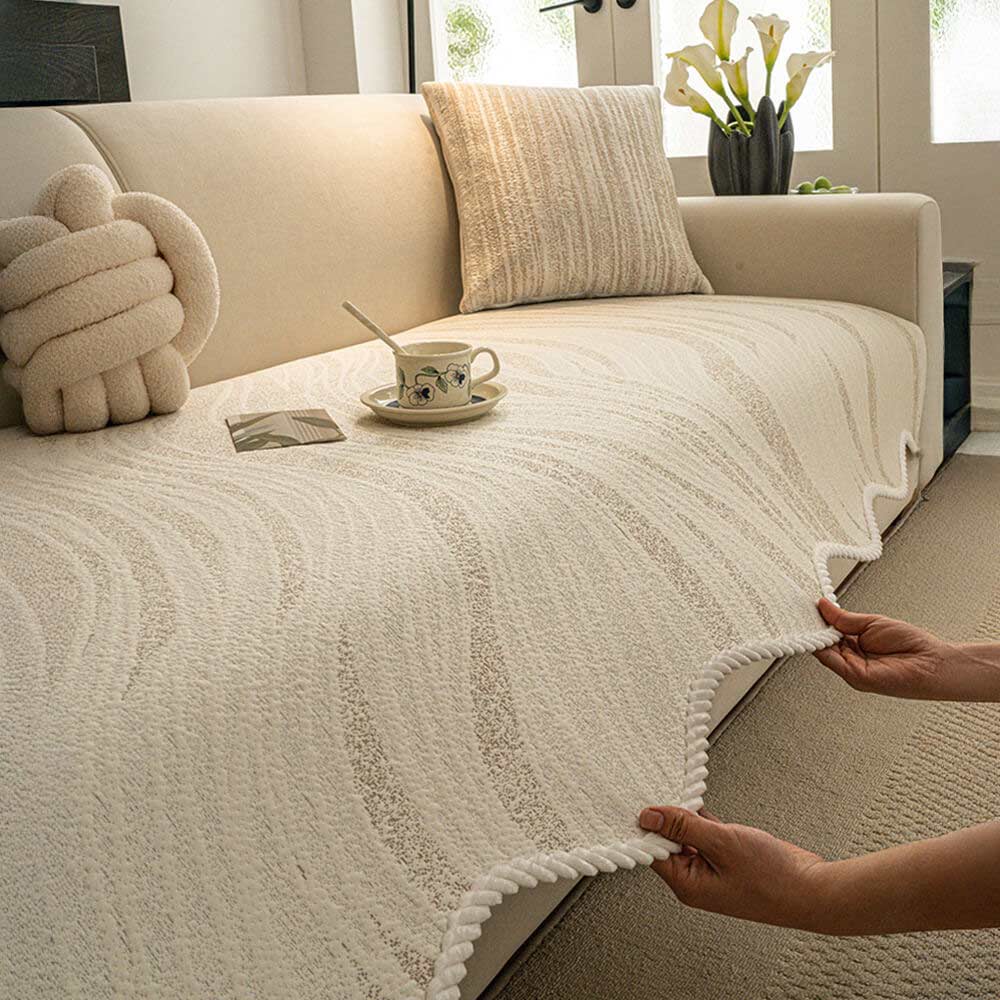 Cool Touch Ice Silk Minimalist Style with Braided Edge Sofa Cover