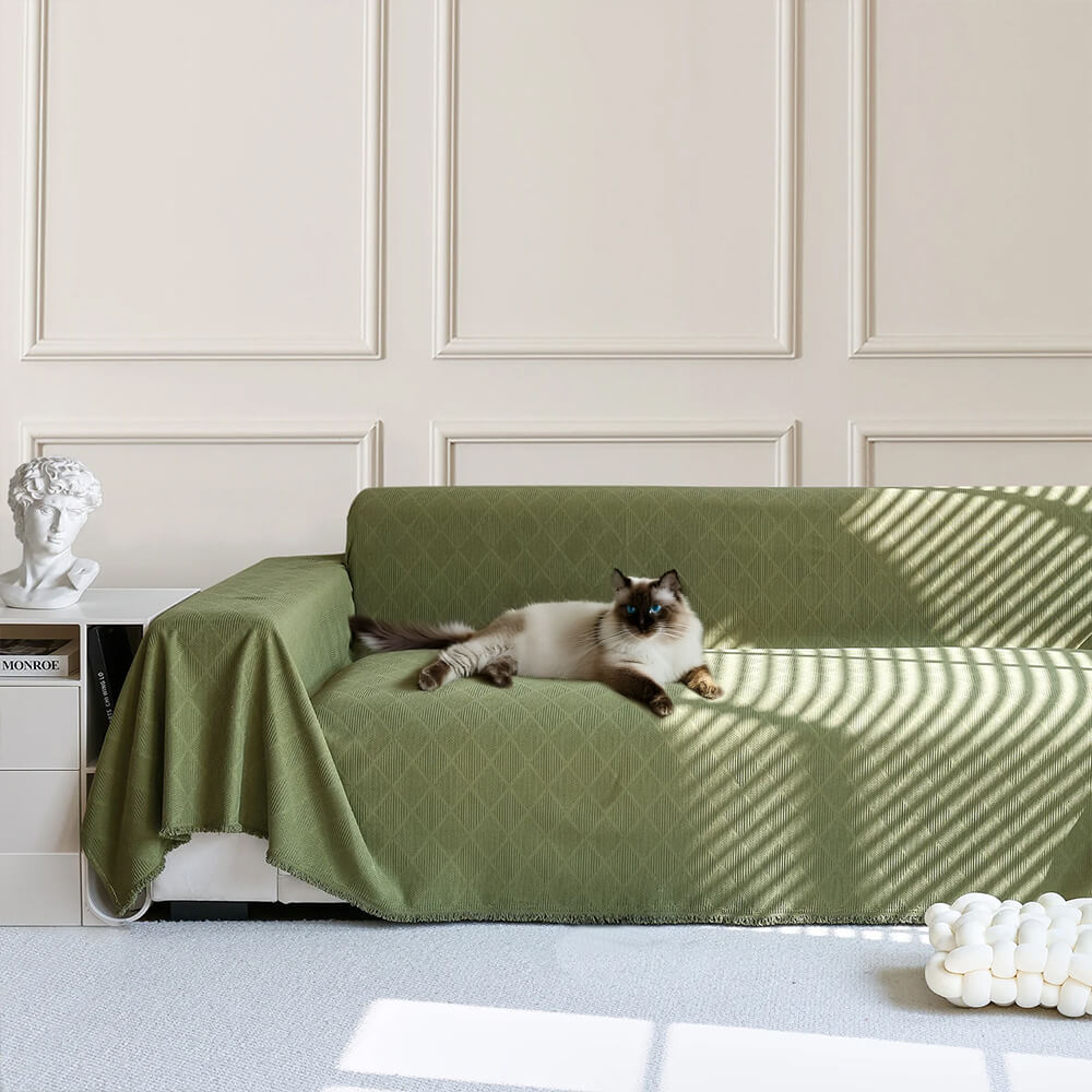 Diamond-Pattern Chenille Cat-Scratch Resistant All-Season Throw Sofa Cover