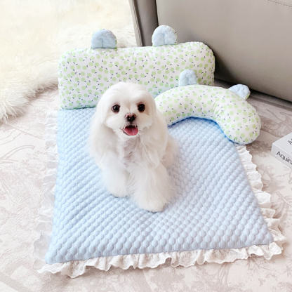 Floral Ice Silk Dog & Cat Cooling Mat Neck Support with Pillow