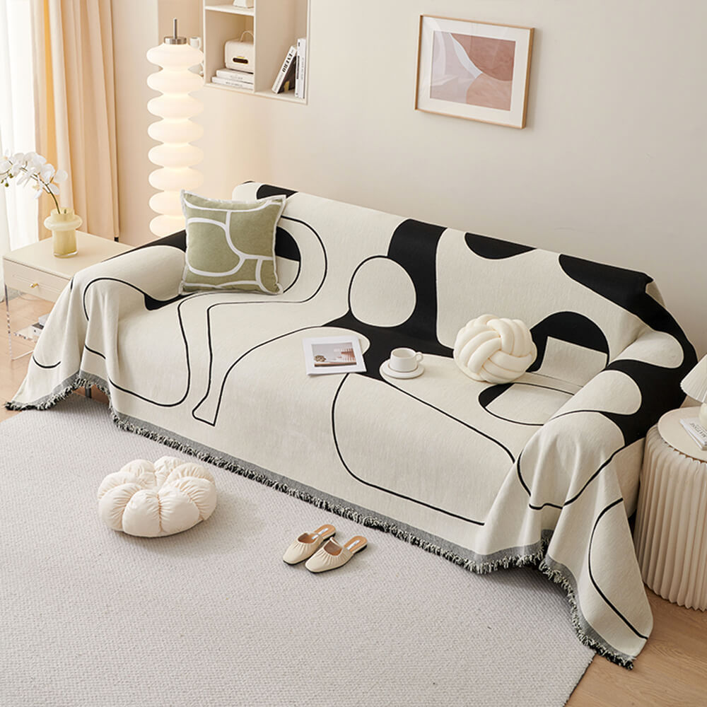 Geometric Fringe Double-Sided Chenille Non-Slip Throw Sofa Cover