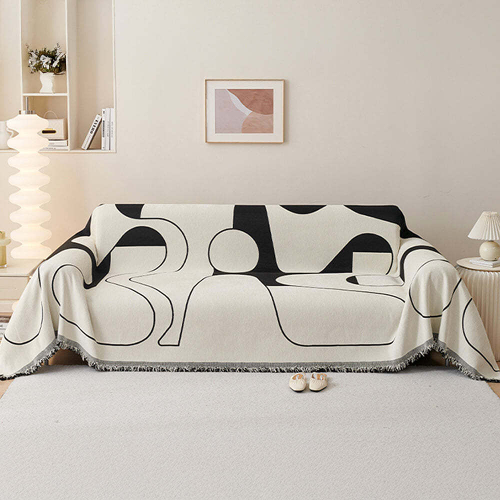 Geometric Fringe Double-Sided Chenille Non-Slip Throw Sofa Cover