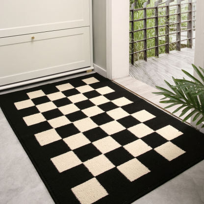 Modern Chequered Anti-Stain Non-Slip Front Door Mat for Muddy Dog Paws